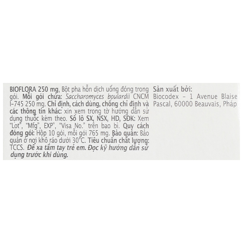 Bột pha hỗn dịch uống Bioflora 250mg Biocodex điều trị tiêu chảy, viêm đại tràng (10 gói x 765mg) - 9